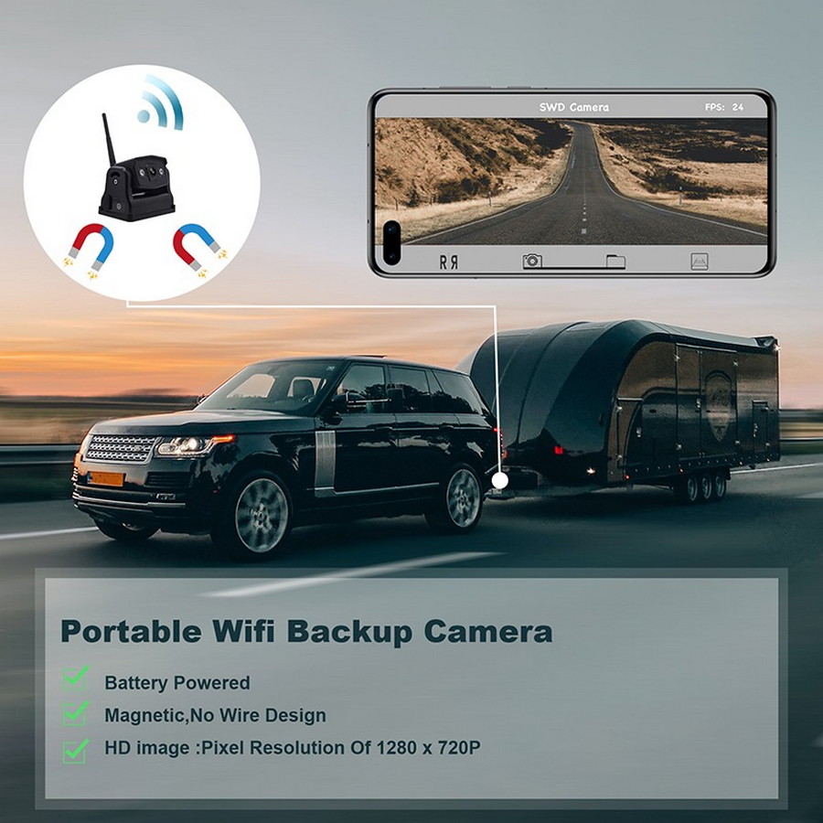 מצלמת נסיעה לאחור WiFi HD 720P עם מגנט לאפליקציה לנייד