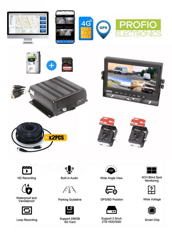 DVR נייד 4 ערוצים עם תמיכה ב-SIM של 4G ברזולוציית FULL HD - PROFIO X7