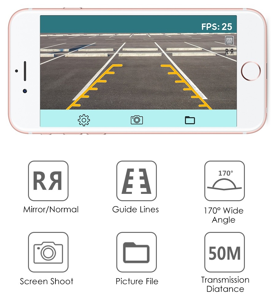מצלמת חניה אלחוטית לאפליקציה לנייד לרכב