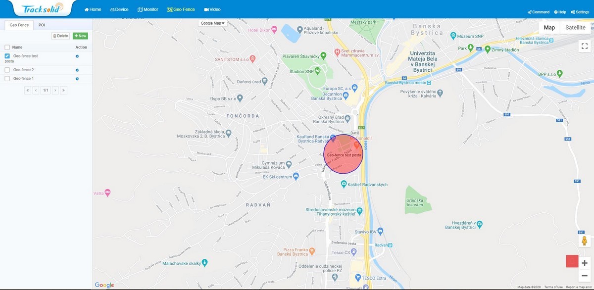 tracksolid - פונקציית geofence